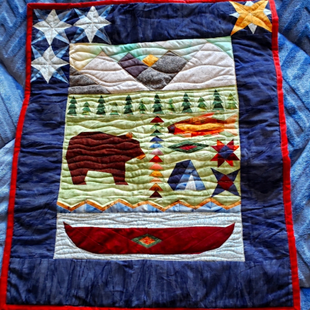 Camping wall hanging quilt